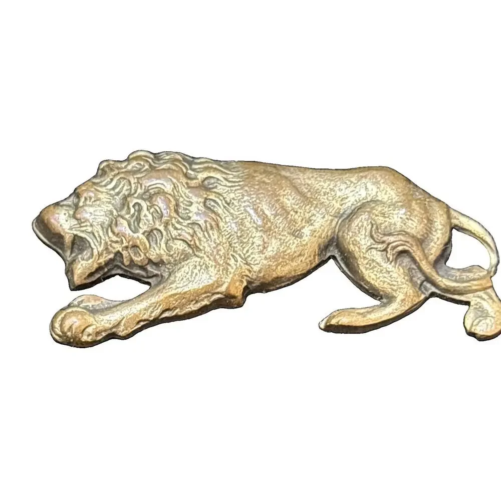 Antique Lion Brooch Pin Brass Textured Detailed 1.5”x.5” Lion Jewelry